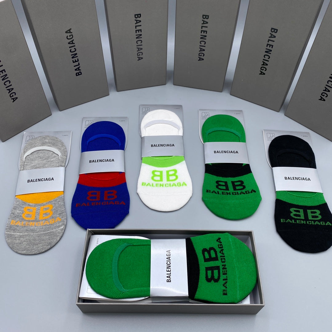 Balenciaga Visible Logo, Stripe Or Motif Details No-Show Socks - 5-Pair Set