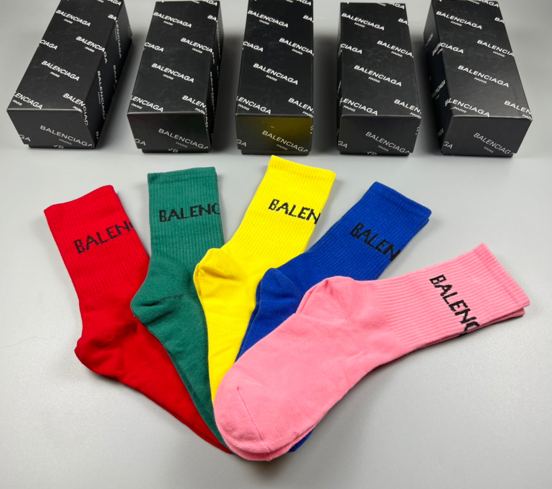 Balenciaga Contrast Wordmarks Crew Socks - 5-Pair Set