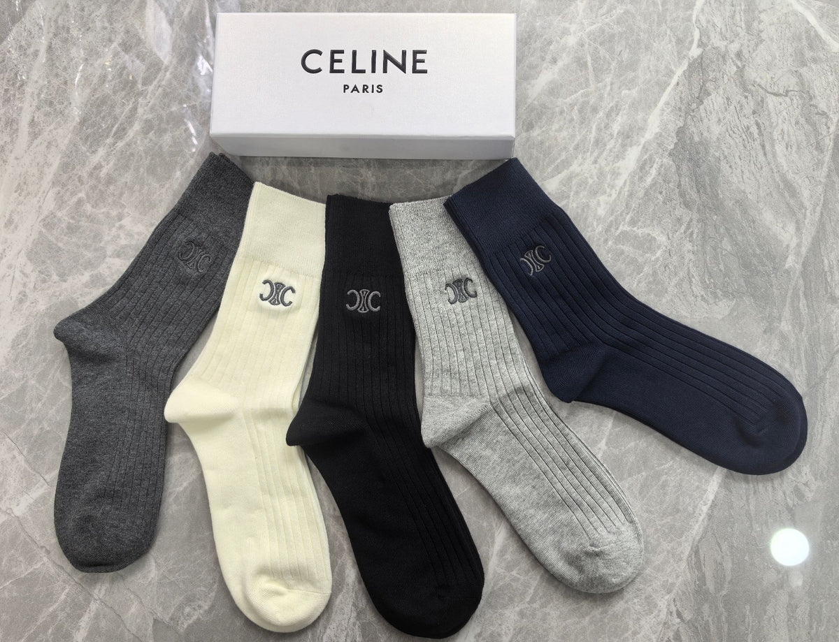 Celine Small Initial Crew Socks - 5-Pair Set