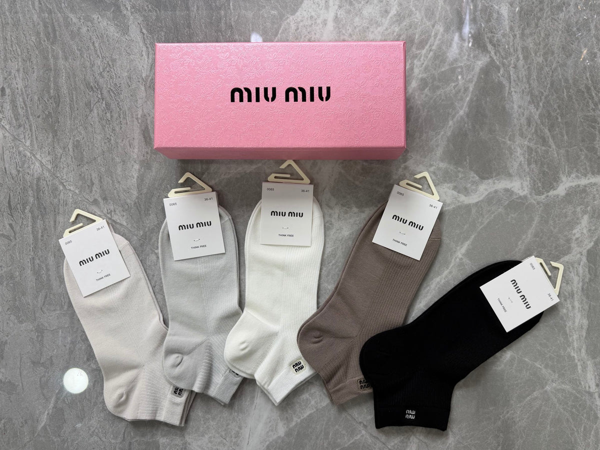 Miu Miu Modal Tonal Wordmark Ankle Socks - 5-Pair Set