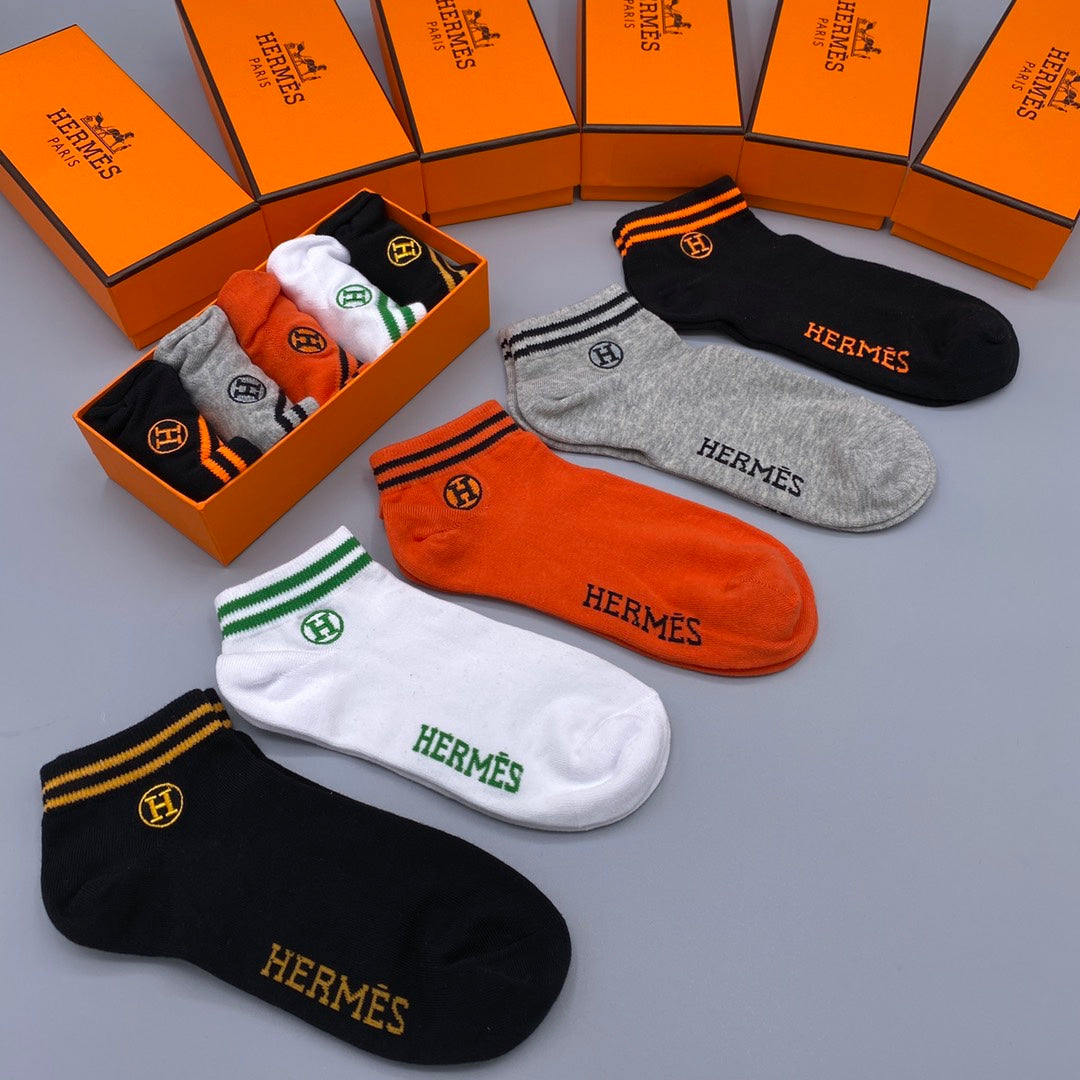 Hermes Heritage Logo Ankle Socks - Box of 5 Pairs
