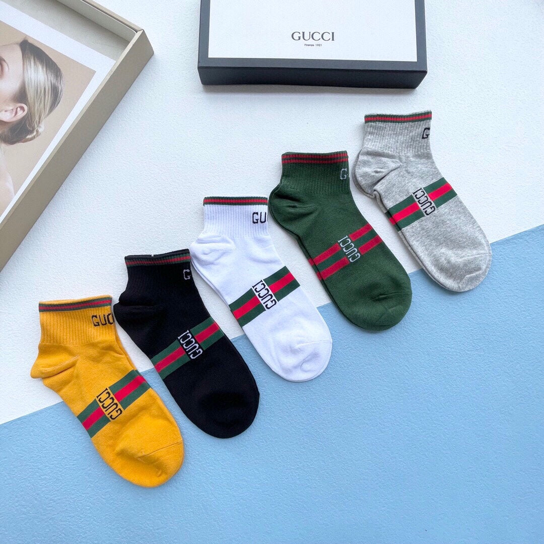 Gucci Red-And-Green Bands And Bee Details Ankle Socks - 5-Pair Set