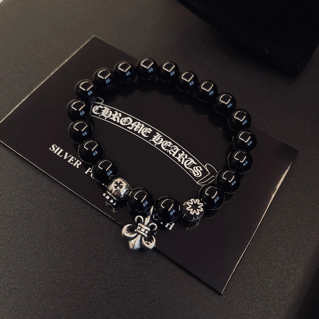 Martin Graham beaded bracelet in polished metal-tone – front product view