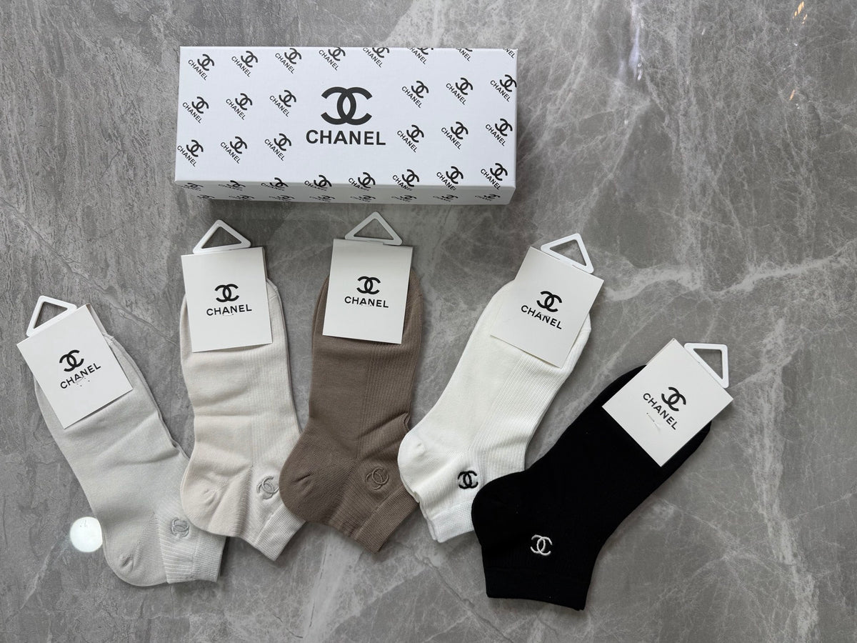 Chanel Modal Repeating Emblem Ankle Socks - 5-Pair Set