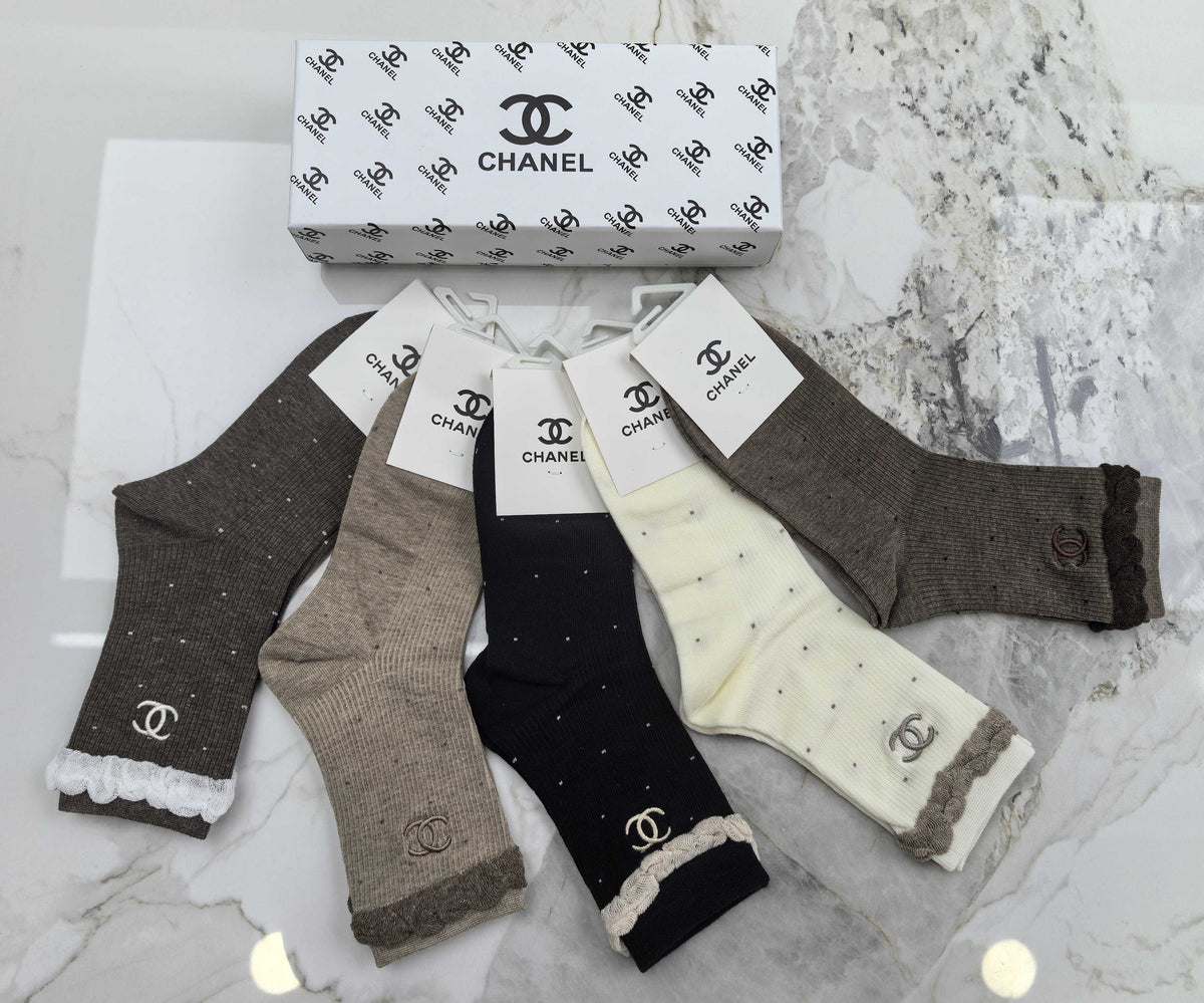 Chanel Combed Cotton Crew Socks - 5-Pair Set