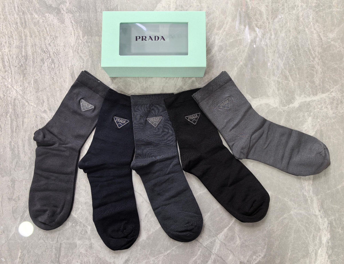 Prada Modal Triangular Logo Crew Socks - 5-Pair Set