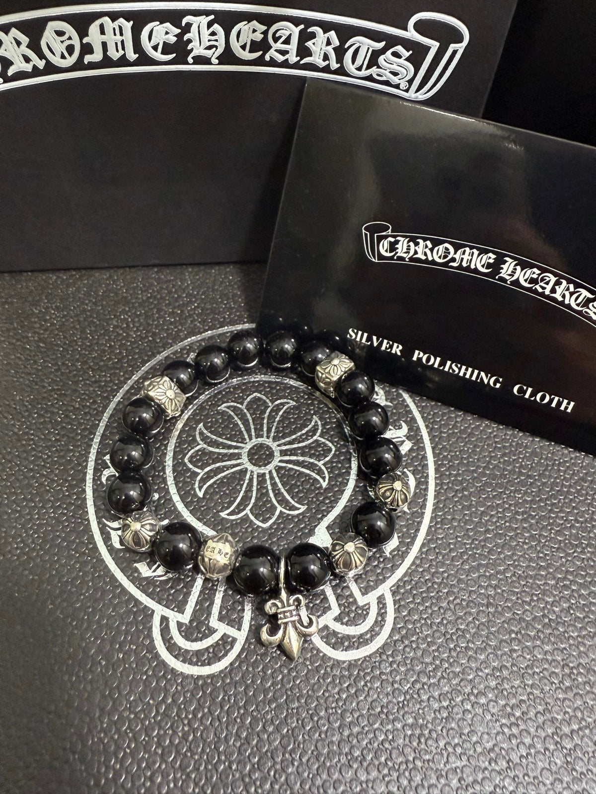 Martin Graham beaded bracelet in polished metal-tone – front product view