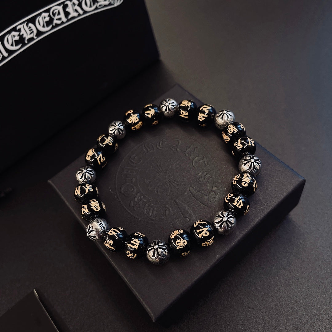 Martin Graham beaded bracelet in polished metal-tone – front product view