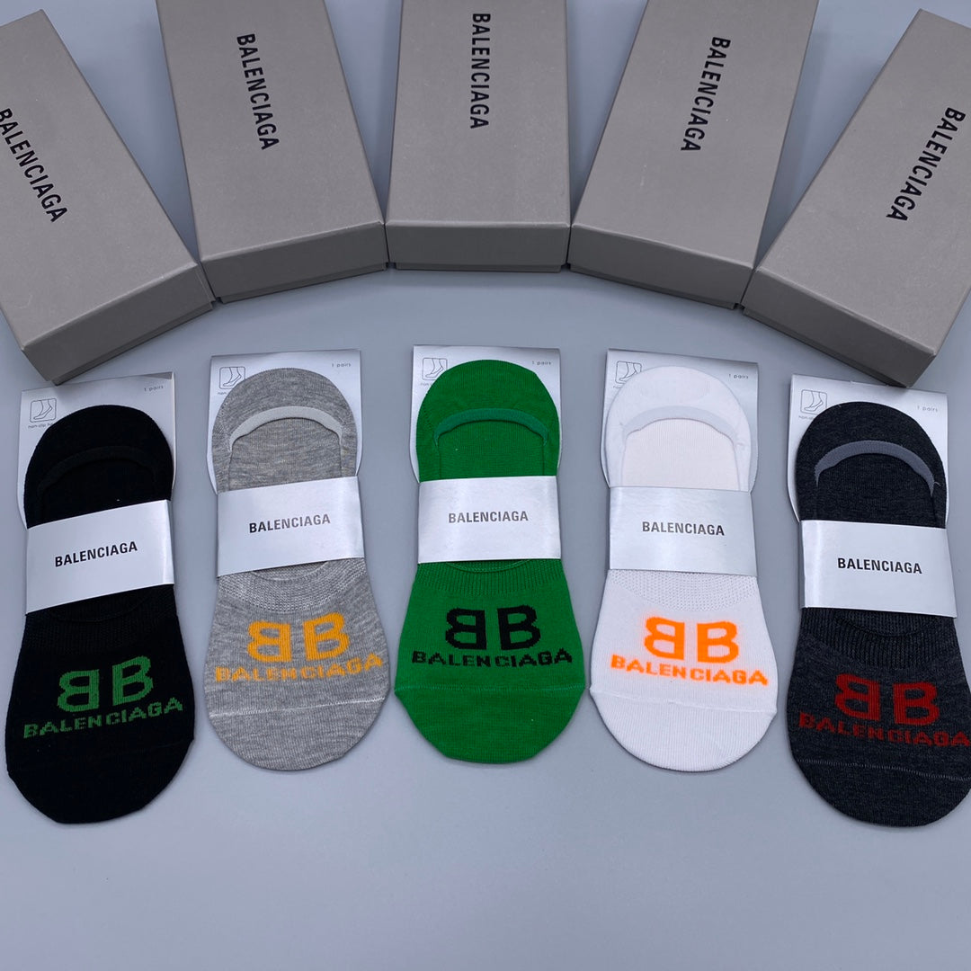 Balenciaga Visible Logo, Stripe Or Motif Details No-Show Socks - 5-Pair Set