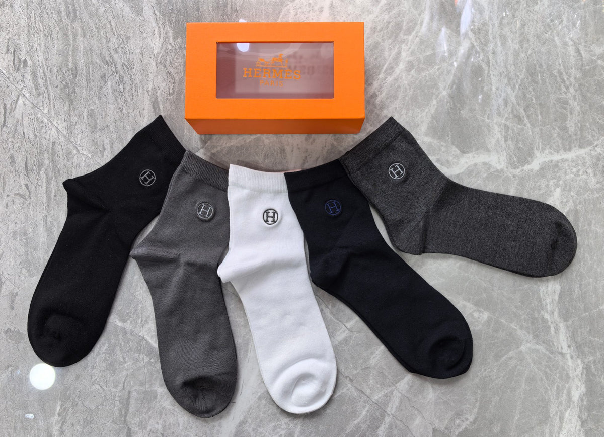Hermes Modal Small H Motifs Mid-Calf Socks - 5-Pair Set