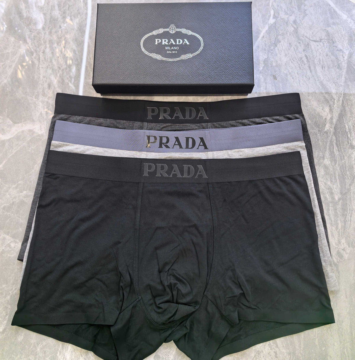 Prada Black & Grey Men's Boxer Briefs - 3-Piece Box