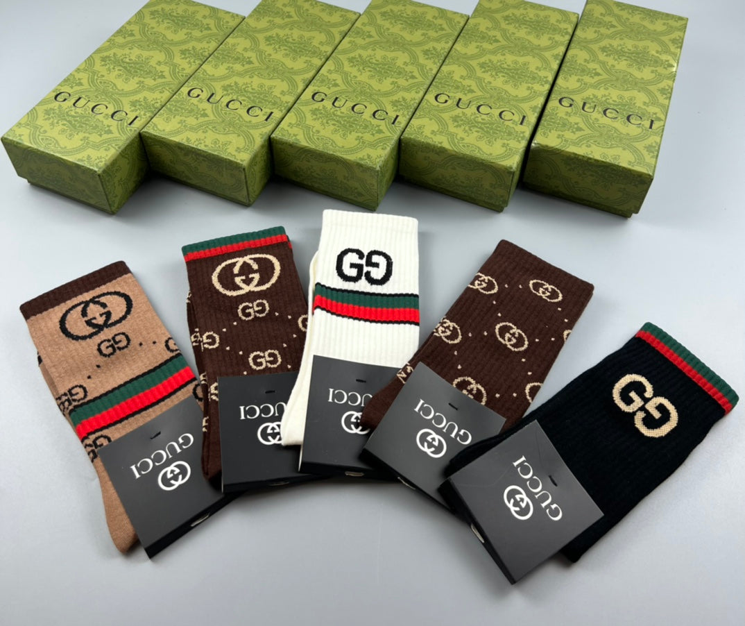Gucci Cotton Linked Motifs And Stripe Crew Socks - 5-Pair Set