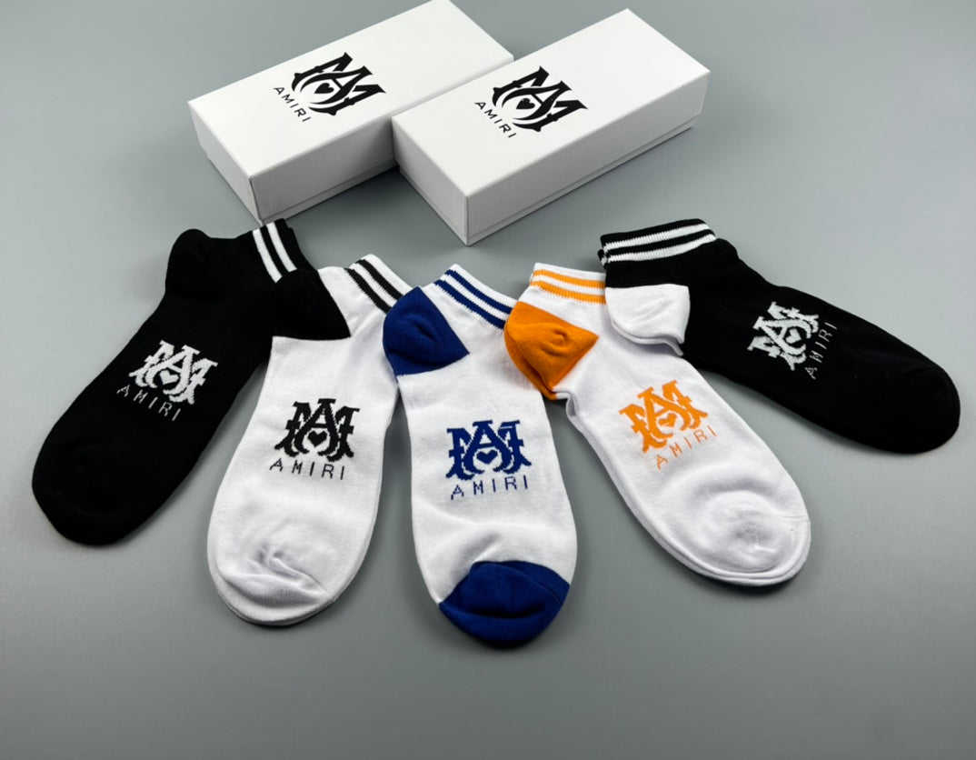 Fendi Sunburst-Style Emblem Graphics Ankle Socks - 5-Pair Set