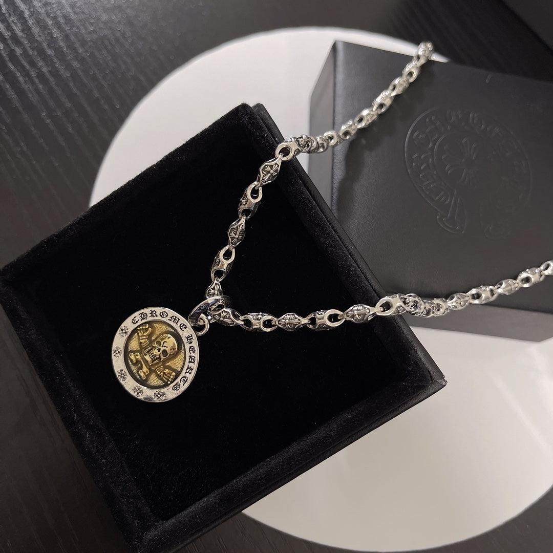 Martin Graham pendant necklace in polished metal-tone – front product view