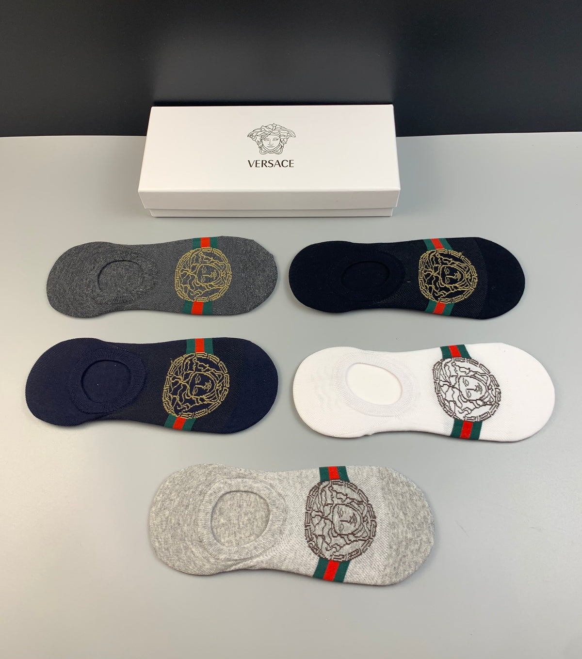 Versace Medallion Graphics No-Show Socks - 5-Pair Set