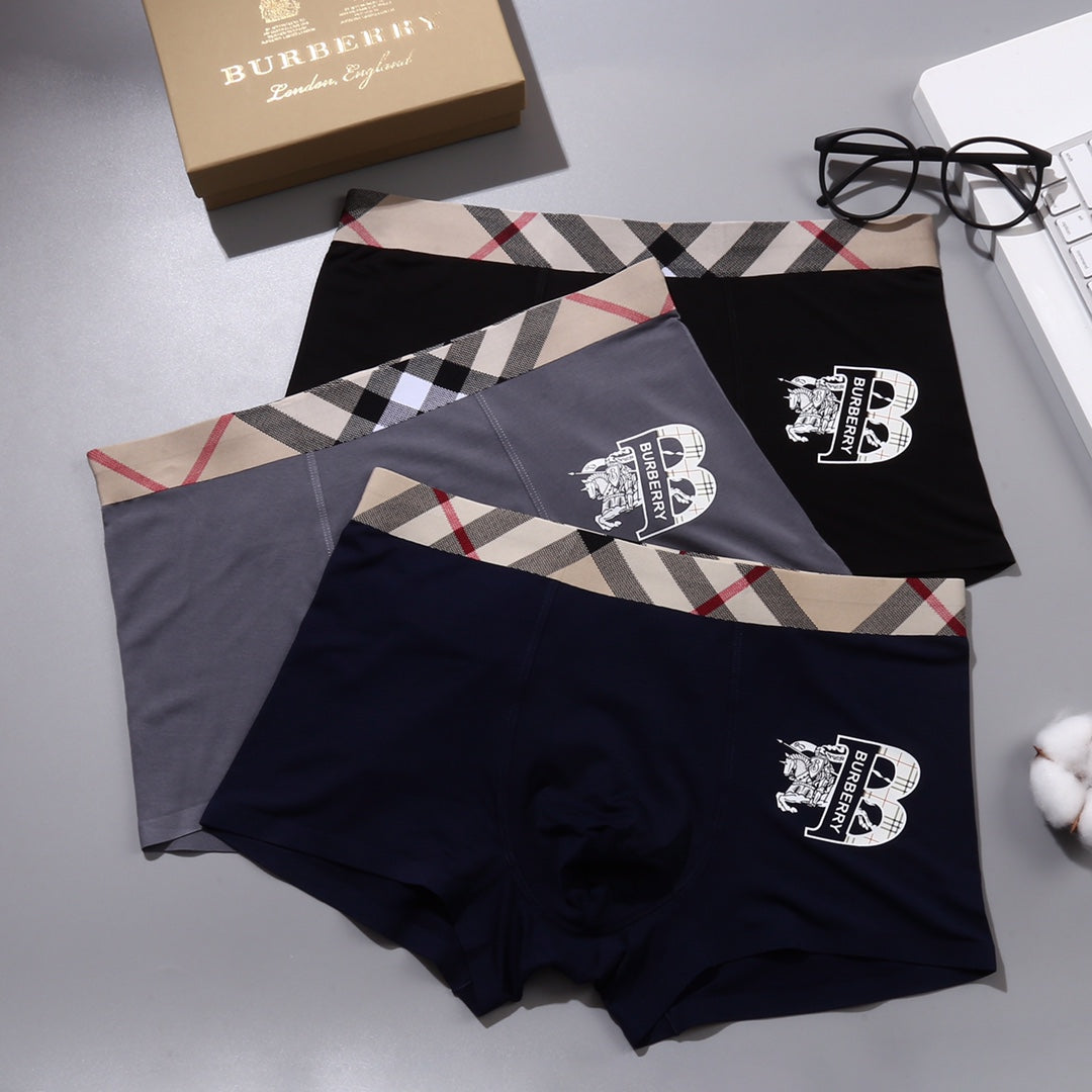 Burberry Check-Inspired Waistbands And Knight Graphics Men's Boxer Briefs - 3-Piece Box