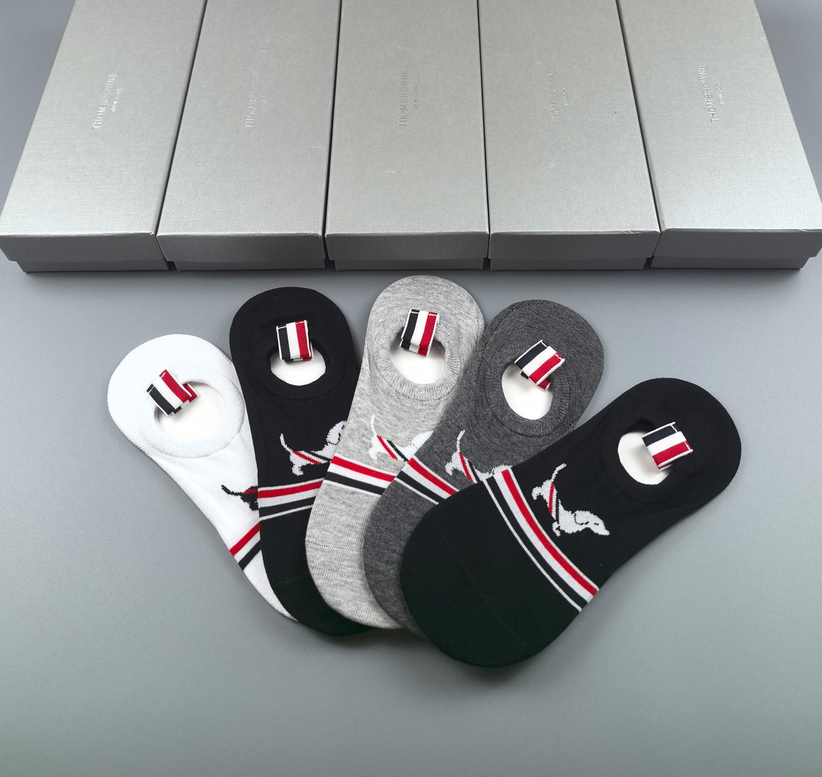 Thom Browne Cotton No-Show Socks - 5-Pair Set