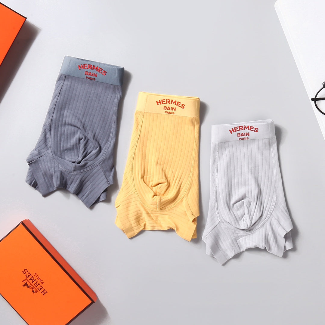 Hermes Contrast Wordmark Waistbands Men's Boxer Briefs - 3-Piece Box