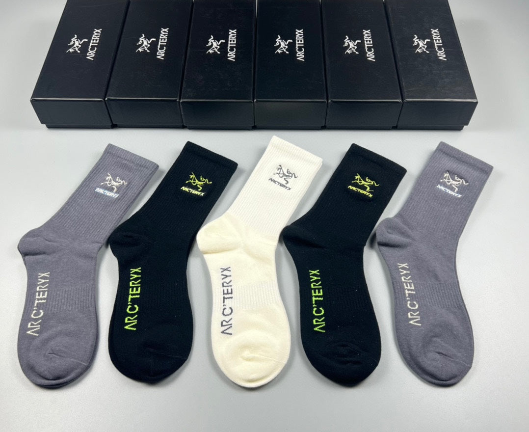 Arc'teryx Cotton Bird And Wordmark Crew Socks - 5-Pair Set