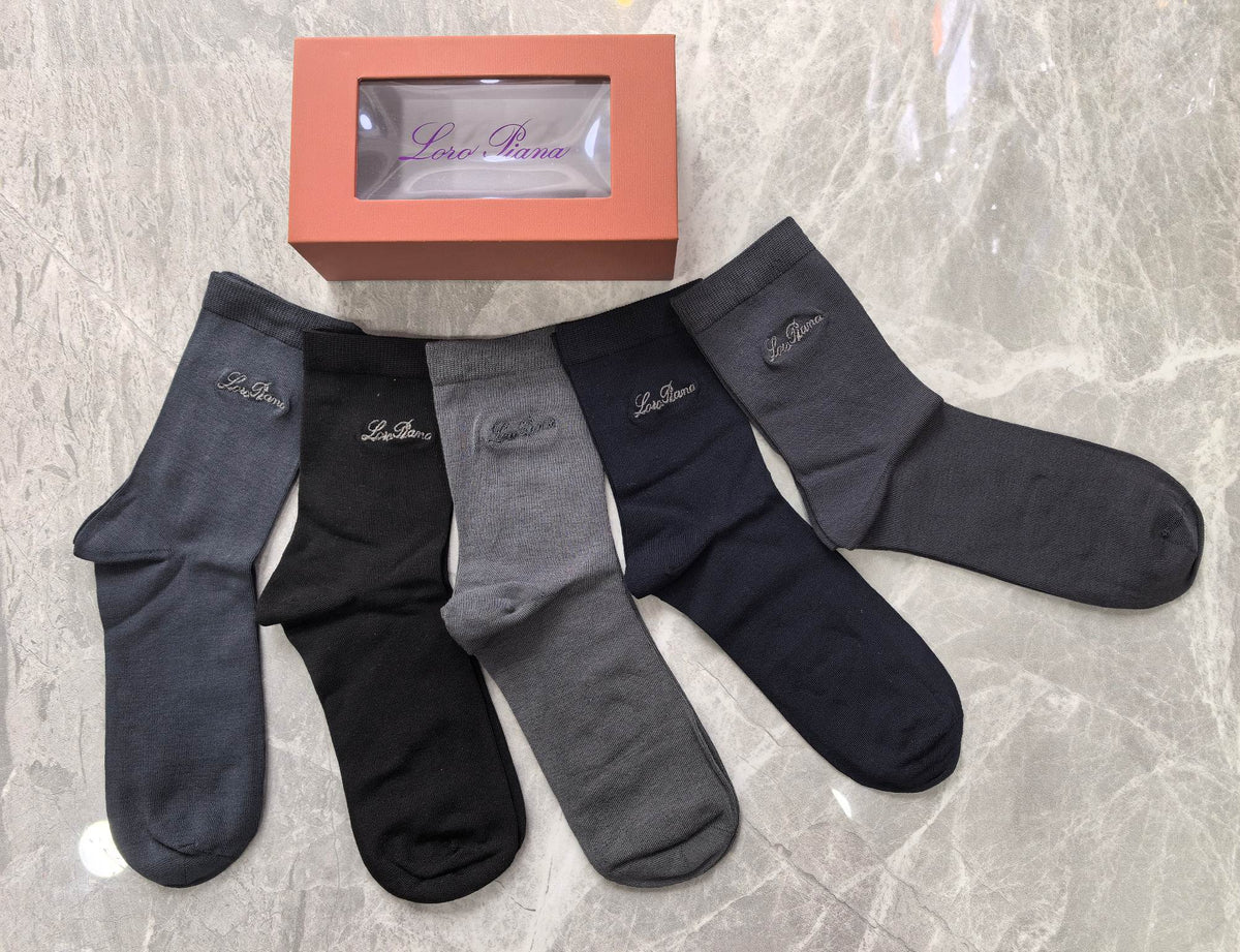 Loro Piana Modal Restrained Script Crew Socks - 5-Pair Set
