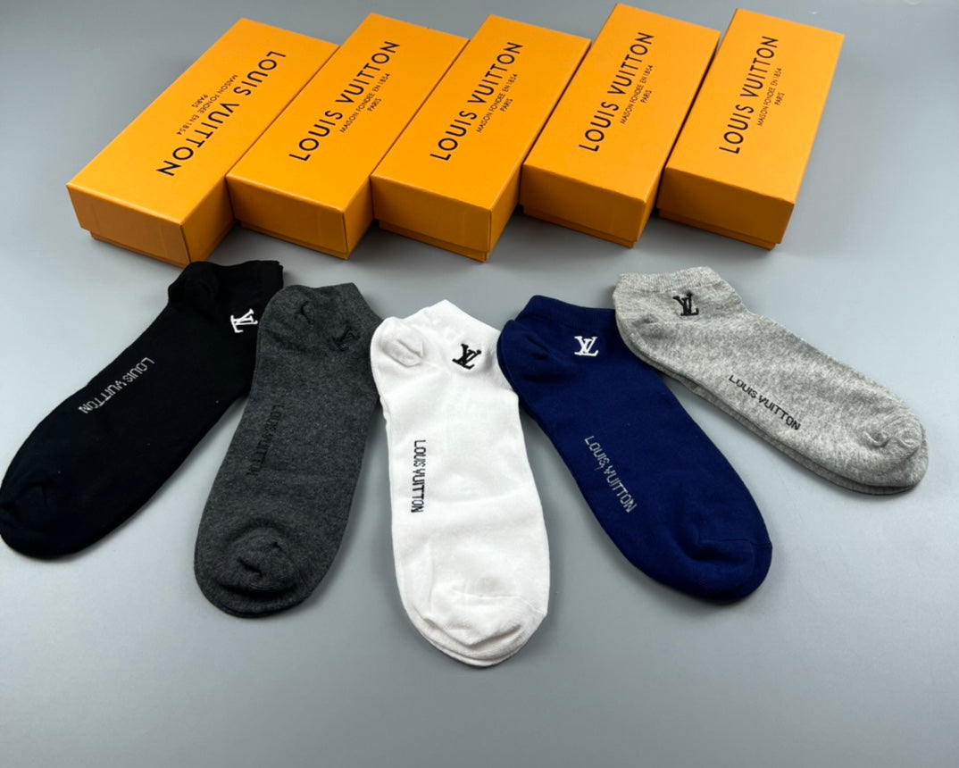 Louis Vuitton Solid Wordmark Ankle Socks - Box of 5 Pairs