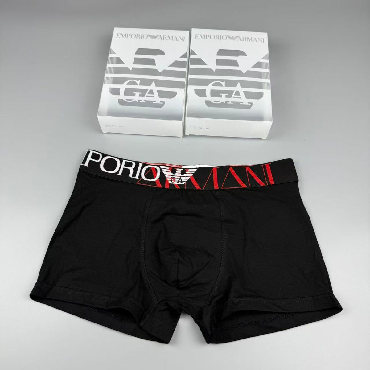 Armani Red, Navy, Black & Grey Cotton Men's Boxer Briefs - 3-Piece Box