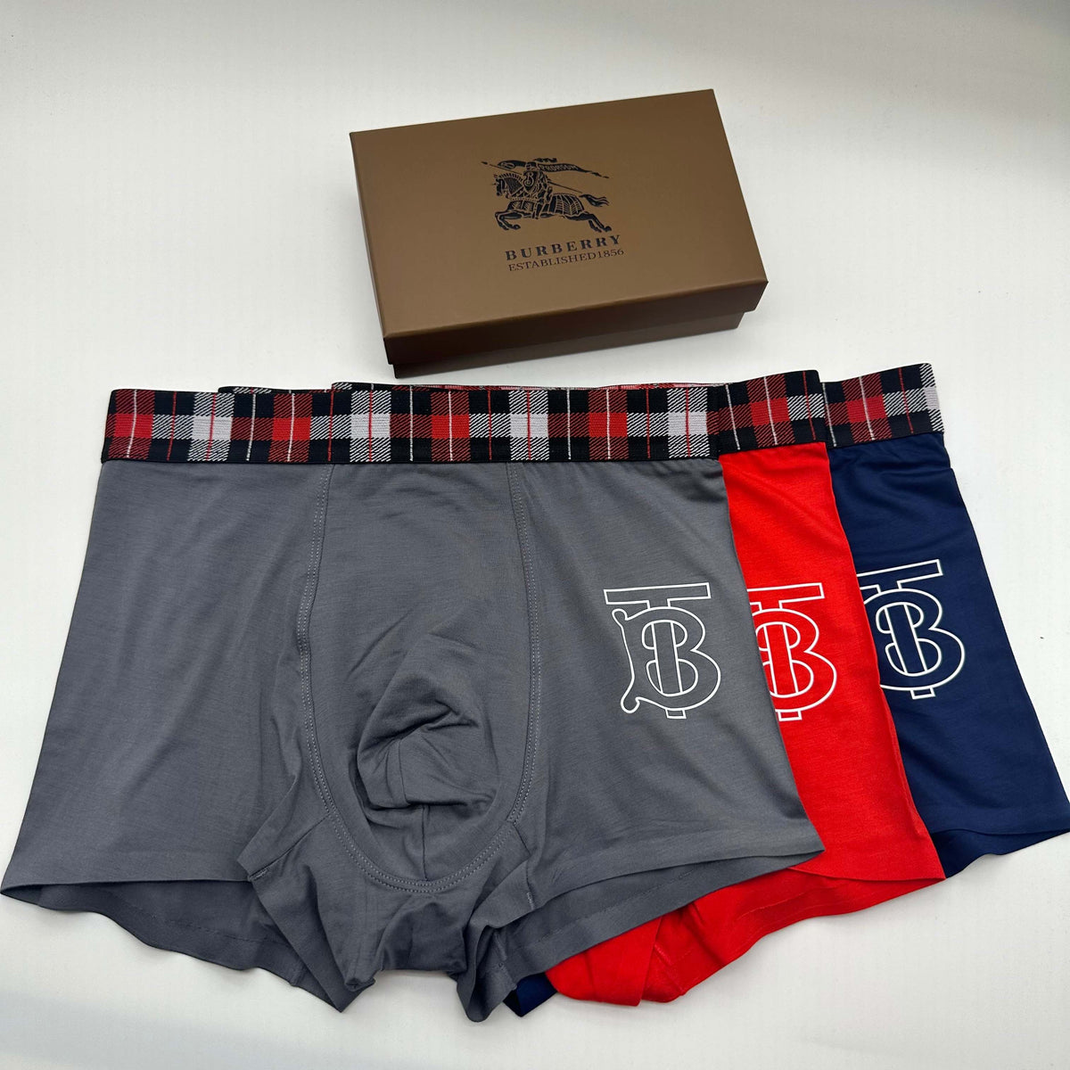 Burberry Blue, Grey, Green & Red Men's Boxer Briefs - 3-Piece Box