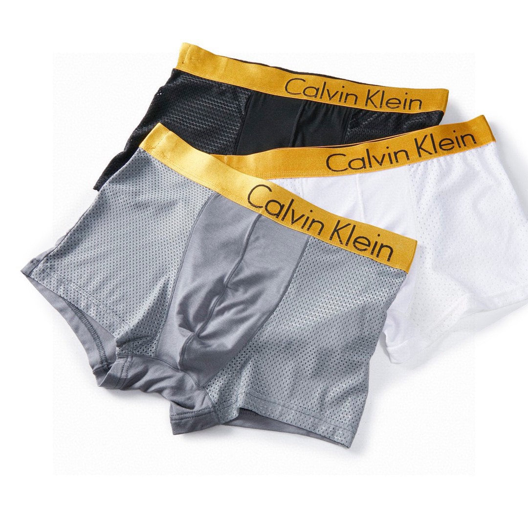 Calvin Klein Mesh Panels And Metallic-Gold Waistbands Men's Boxer Briefs - 3-Piece Box