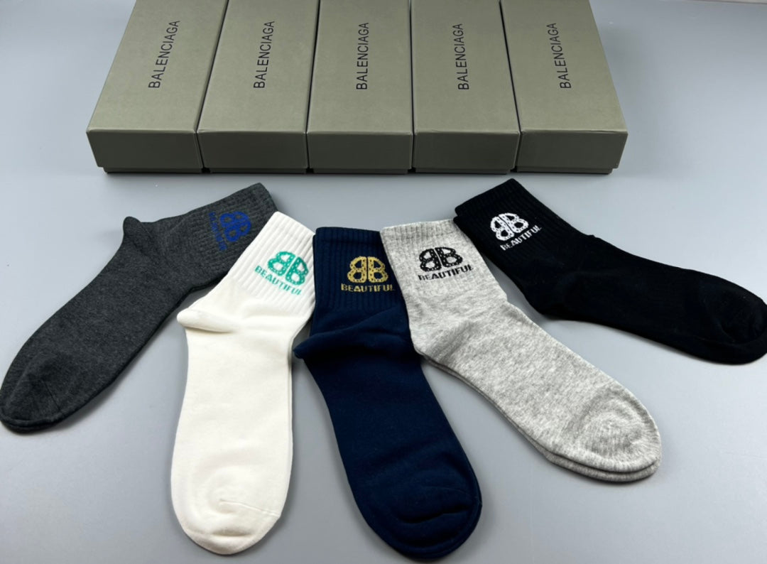 Balenciaga Colourful Bb Graphics Crew Socks - 5-Pair Set