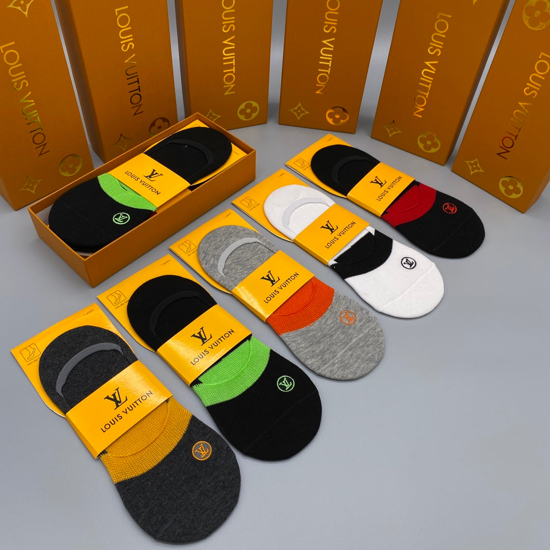 Louis Vuitton Visible Logo, Stripe Or Motif Details No-Show Socks - 5-Pair Set