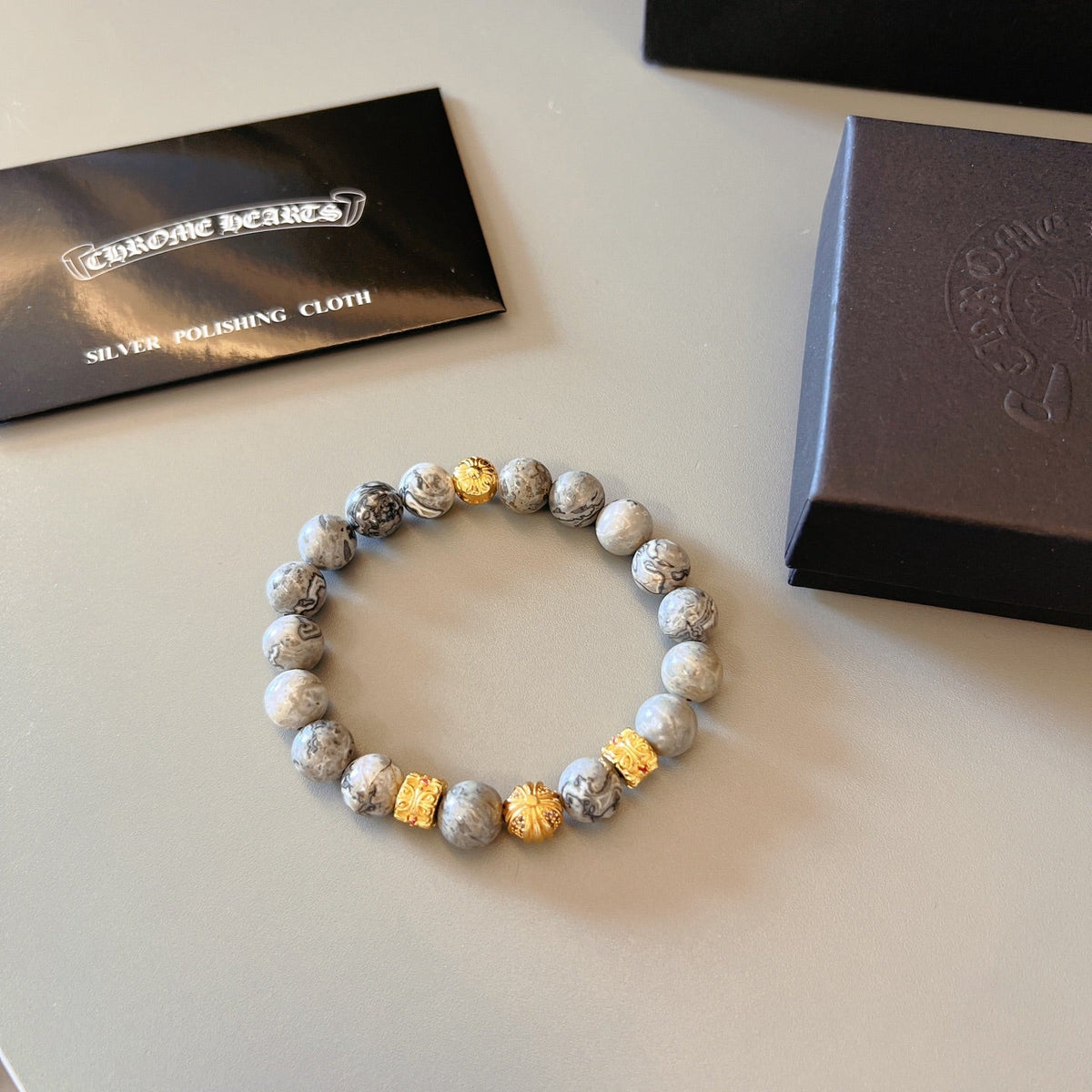 Martin Graham beaded bracelet in polished metal-tone – front product view