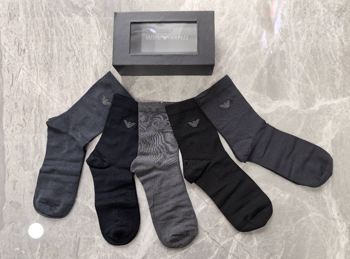 Emporio Armani Modal Eagle Motifs Crew Socks - 5-Pair Set