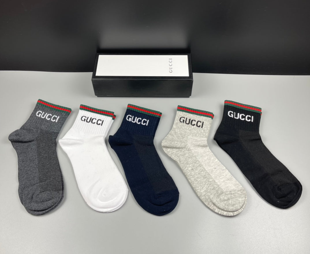 Gucci Cotton Coloured Stripe Panels Crew Socks - 5-Pair Set