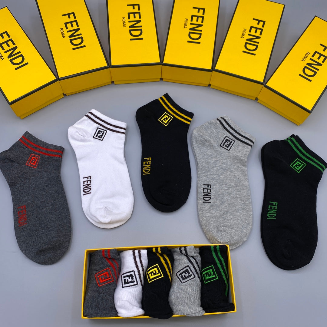 Fendi Bright Accent Details Ankle Socks - 5-Pair Set