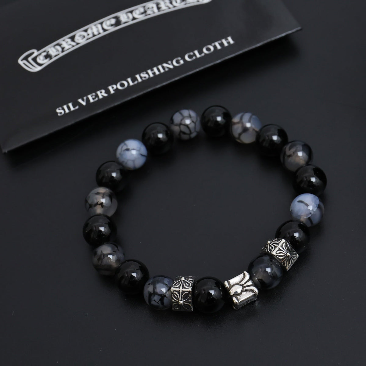 Martin Graham beaded bracelet in polished metal-tone – detail view