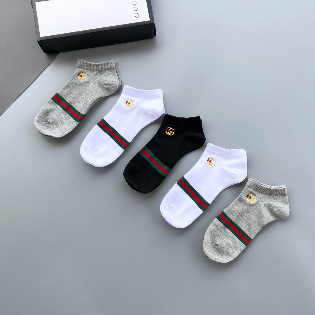 Gucci Cotton blend Striped Bands And Crest Motifs Ankle Socks - 5-Pair Set