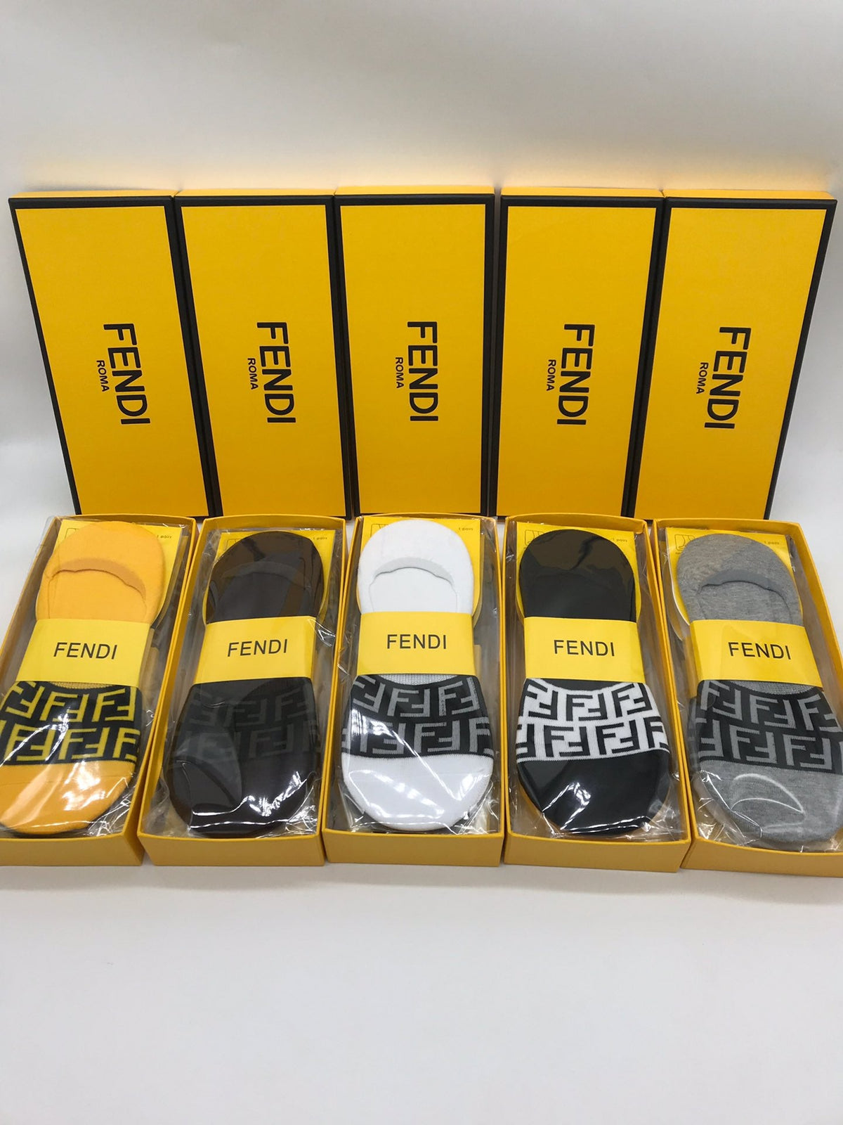 Fendi Cotton Visible Logo, Stripe Or Motif Details Crew Socks - 5-Pair Set