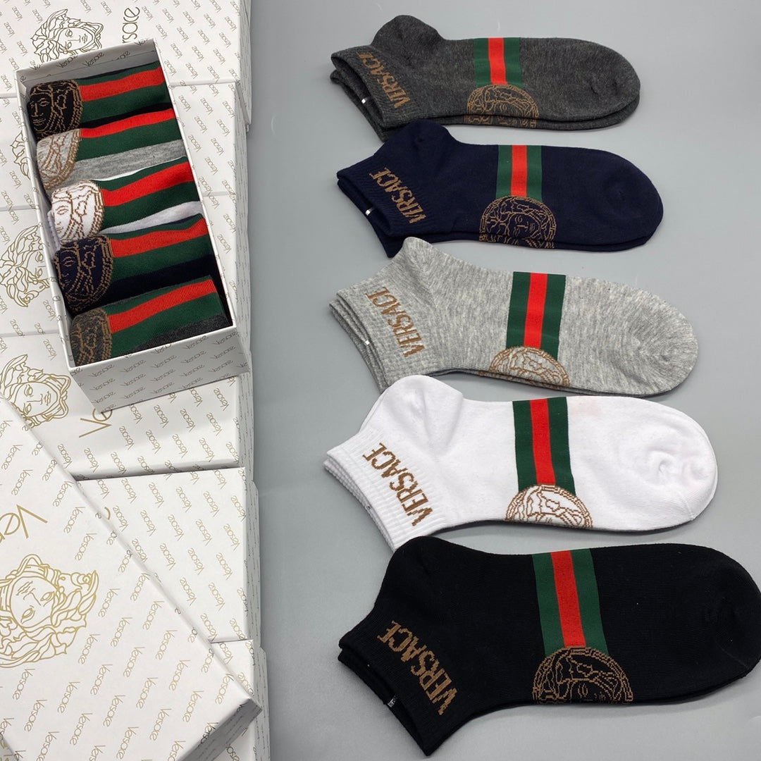 Versace Green-And-Red Stripe No-Show Socks