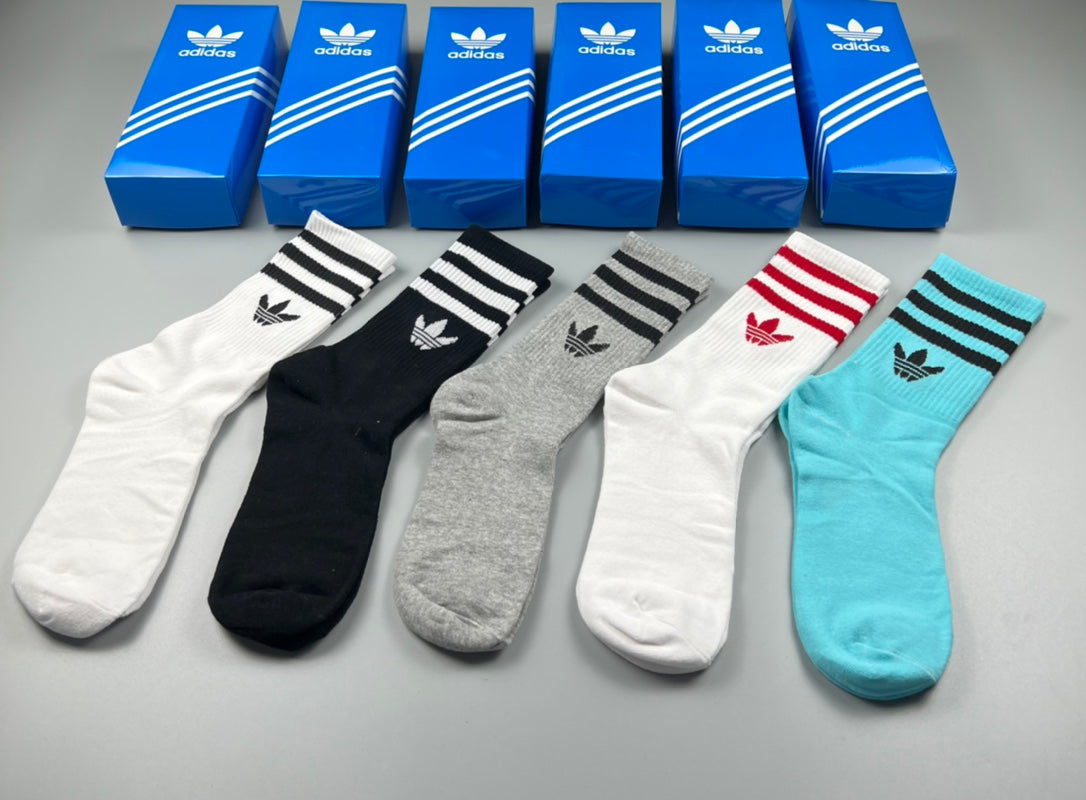 Adidas Mixed Stripe Crew Socks - 5-Pair Box