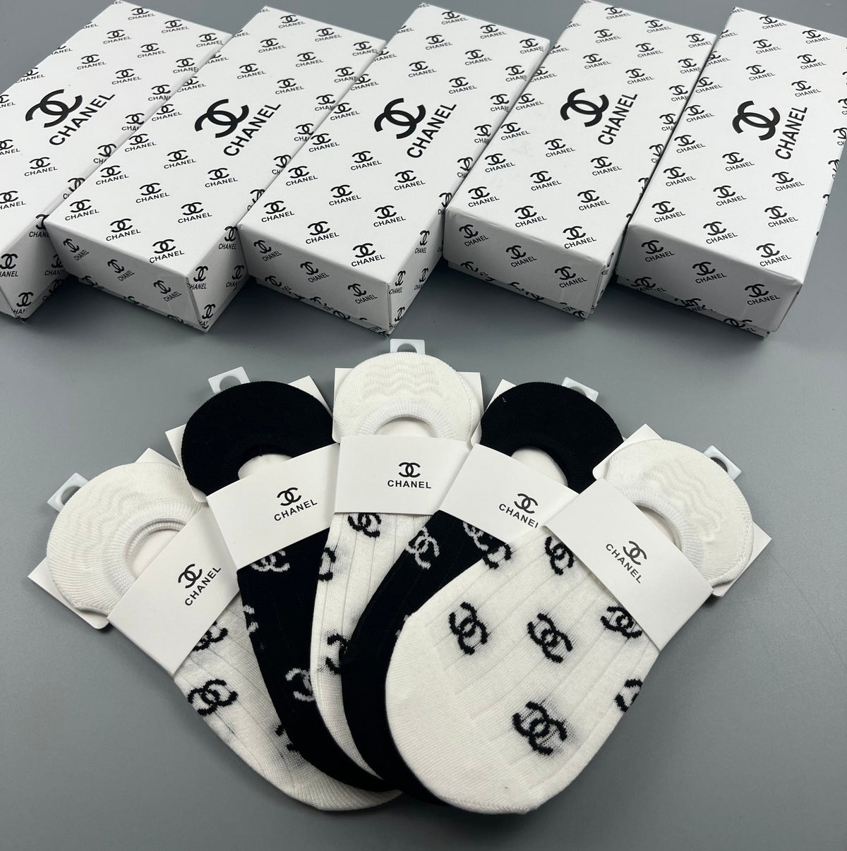 Chanel All-Over Logo No-Show Socks - Box of 5 Pairs