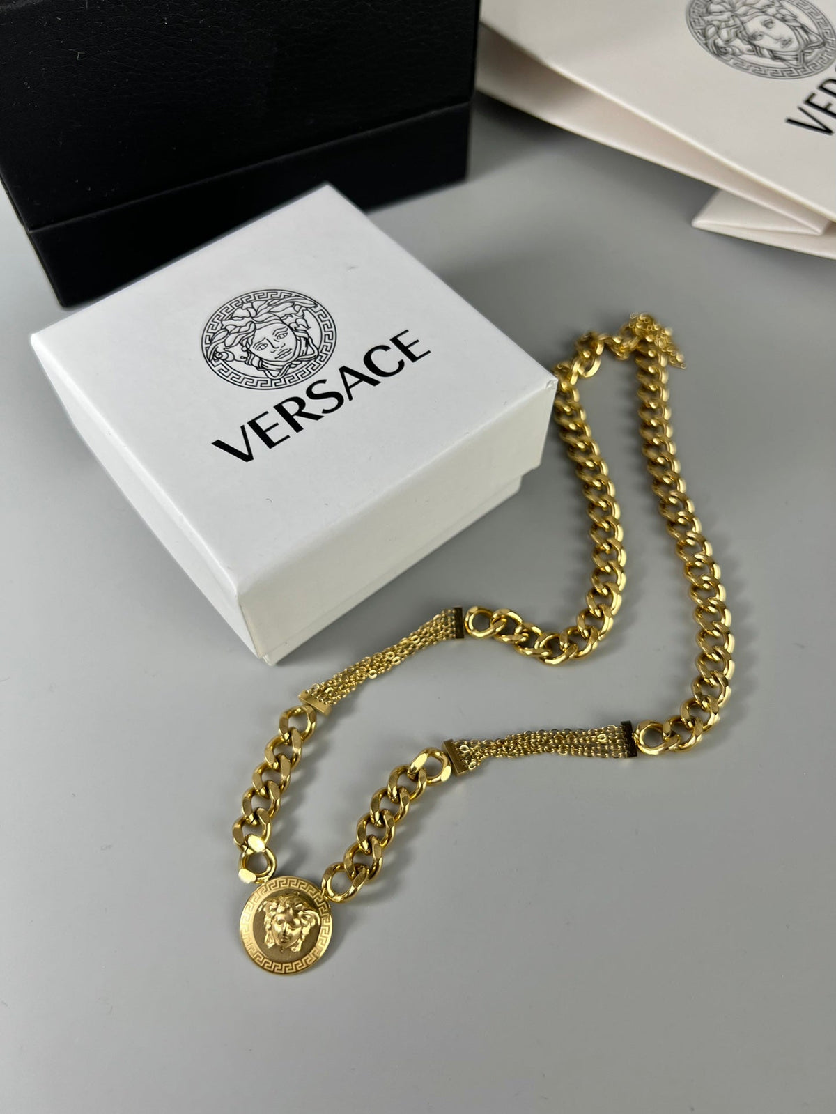 Martin Graham pendant necklace in polished metal-tone – detail view