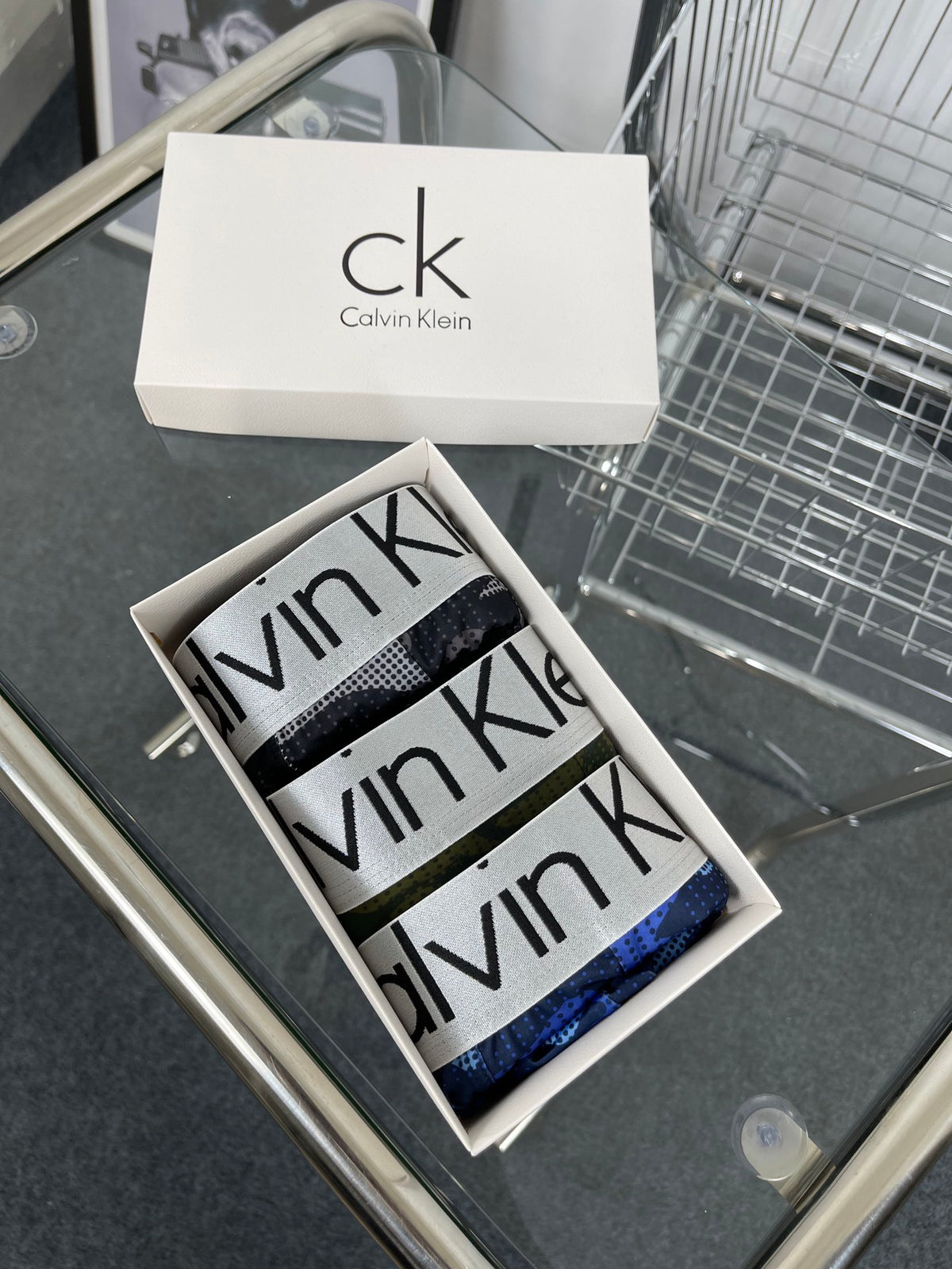 Calvin Klein Blue, Brown And Grey Camouflage-Pattern Boxer Briefs Men's Boxer Briefs - 3-Piece Box