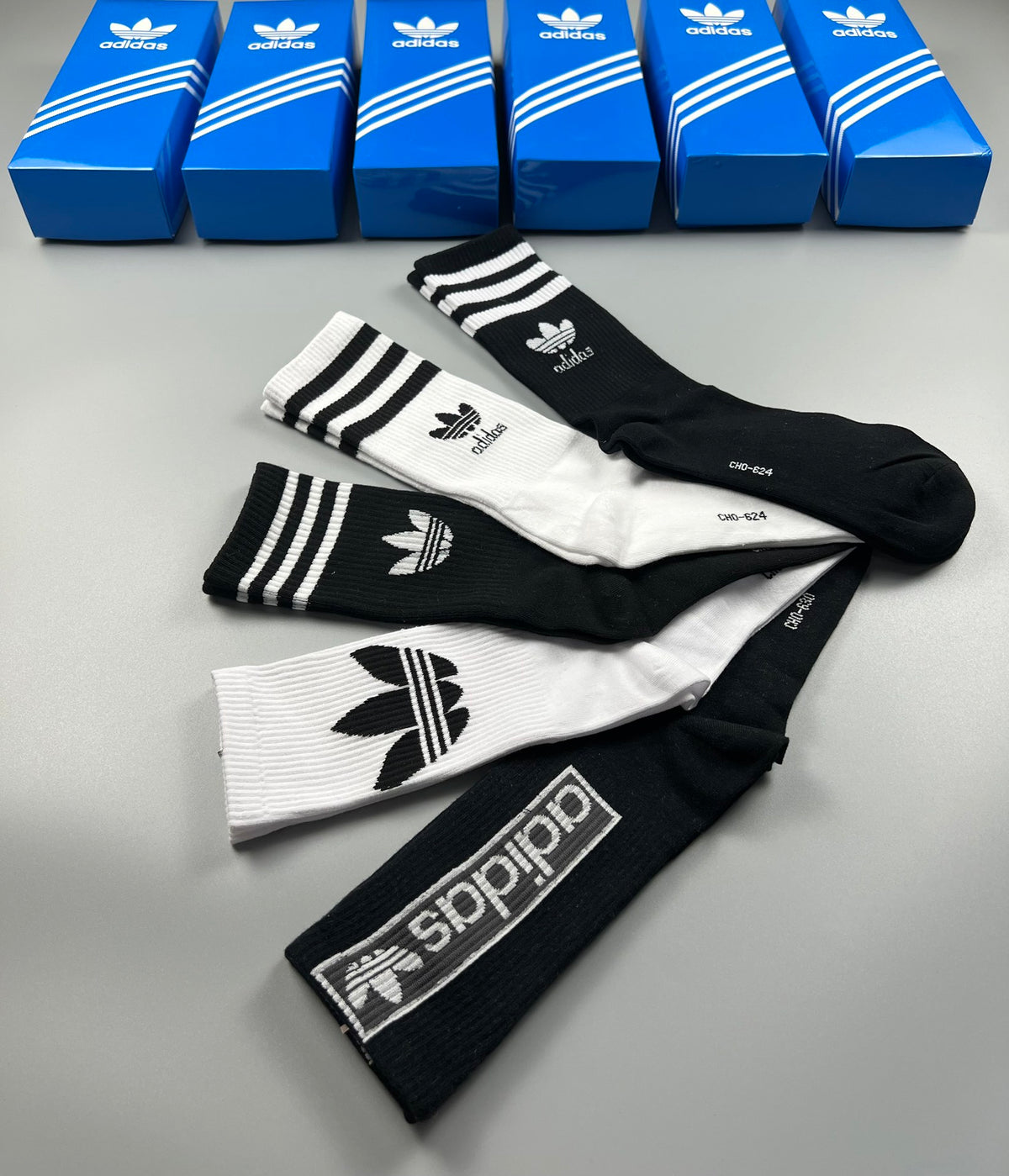 Adidas Cotton Triple-Stripe And Trefoil Ankle Socks - 5-Pair Set