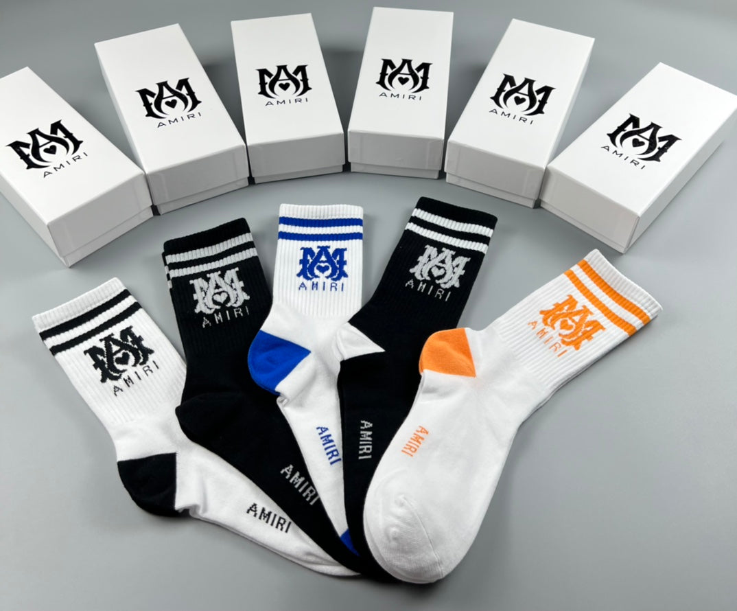 Amiri Colourful Crest-Style Graphics Crew Socks - 5-Pair Set