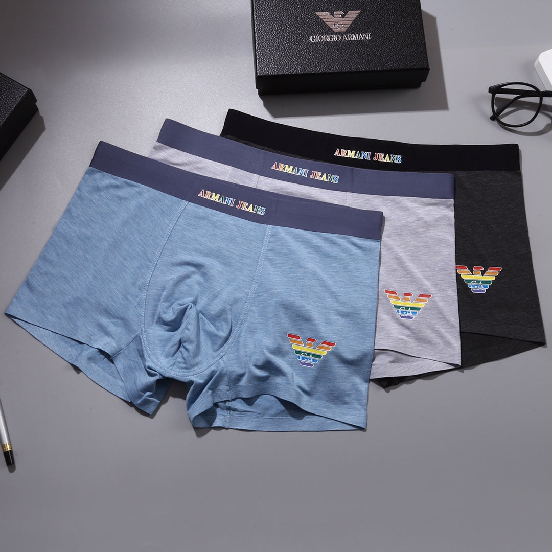 Armani 90% Modal & 10% Spandex Seamless-Cut Men's Boxer Briefs - 3-Piece Box