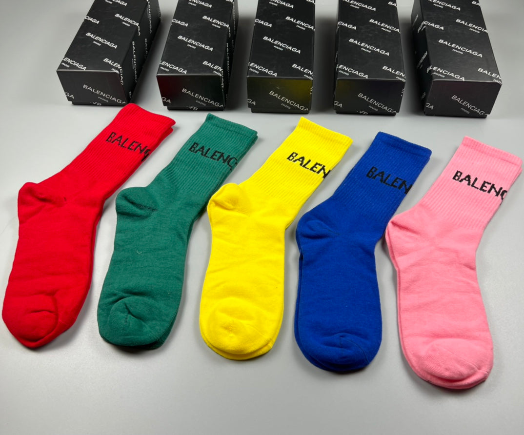 Balenciaga Contrast Wordmarks Crew Socks - 5-Pair Set