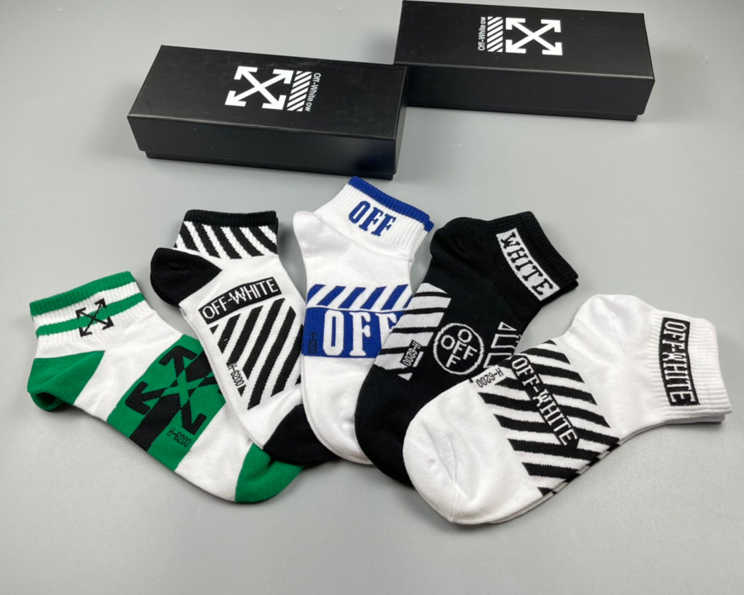 Off-White Diagonal Graphic Ankle Socks - 5-Pair Set