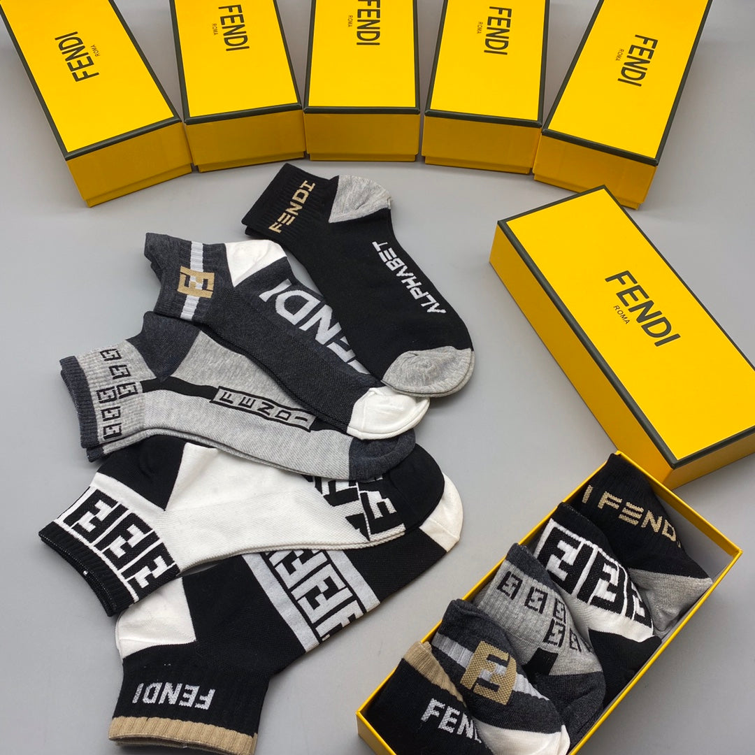 Fendi Logo Ankle Socks - 5-Pair Box