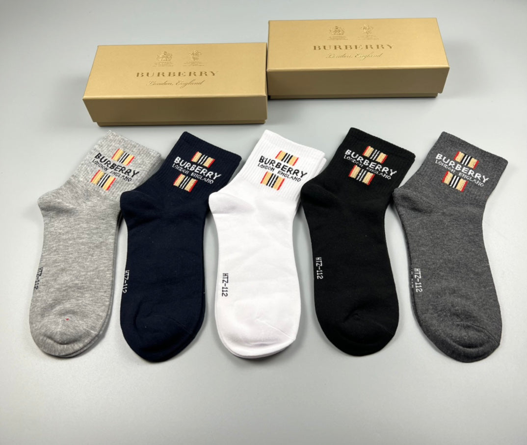 Burberry Check-Inspired Letter Graphics Crew Socks - 5-Pair Set