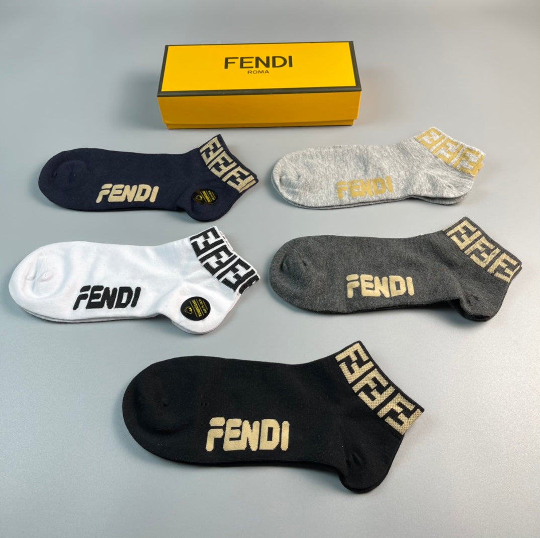 Fendi Wordmark And Letter-Pattern No-Show Socks - 5-Pair Set